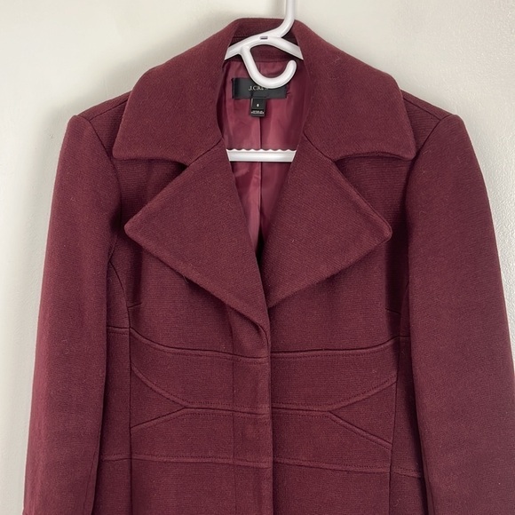 J Crew Burgundy Snap Closure Dress Coat - Picture 3 of 10